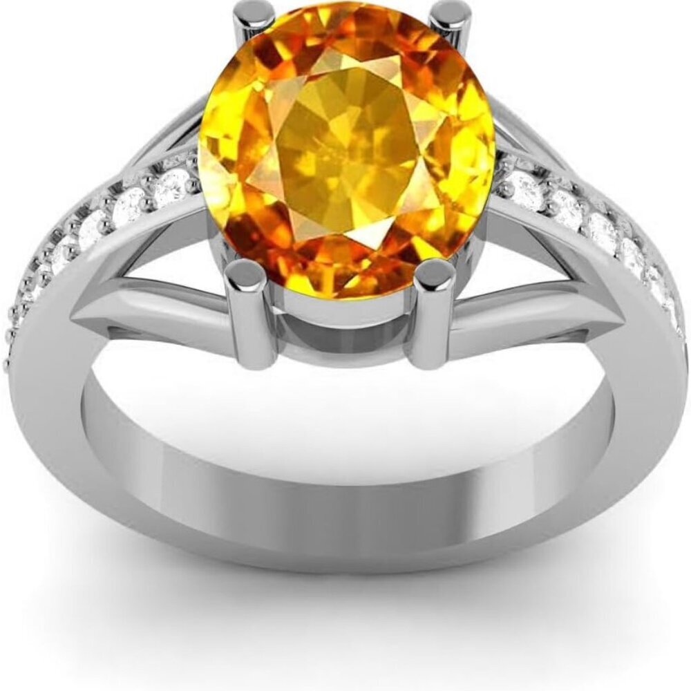 Natural Yellow Sapphire Silver Ring Size 5-10 Bridal Art Deco Halo Jewelry